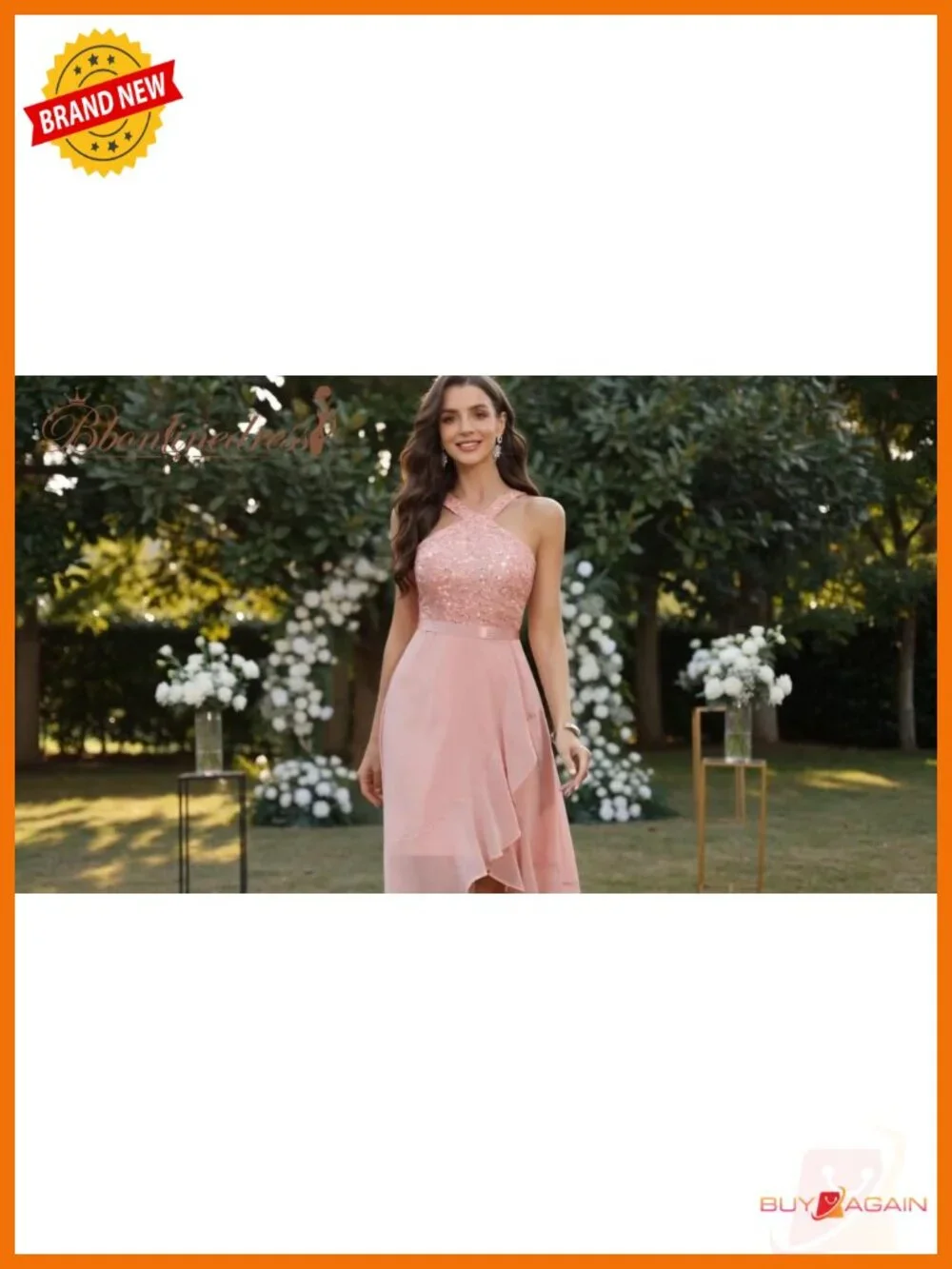 Halter Formal Cocktail Dress Sequin Lace Chiffon Hi-Lo Prom Evening
